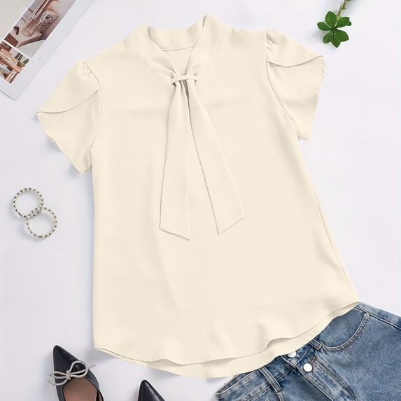 Vmvidoty Womens Tied Tops V Neck Short Sleeve Summer Shirts Babydoll Tops Dressy Casual Blouses Khaki M