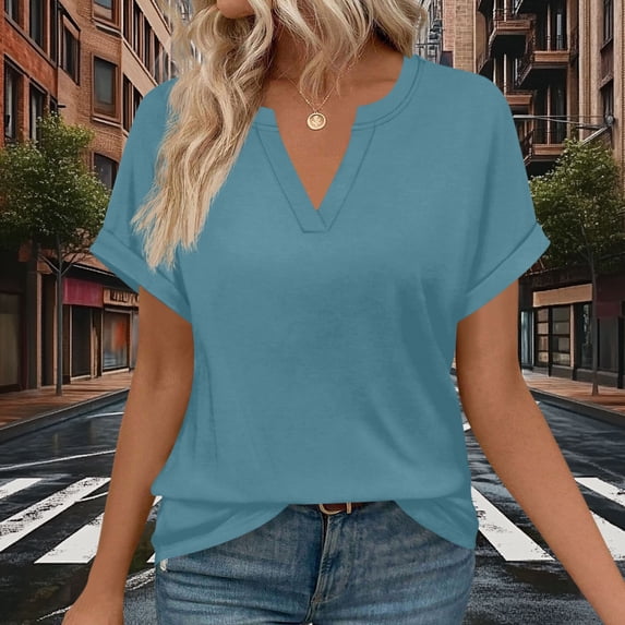 Vmvidoty Womens Tops V Neck Short Sleeve Summer Shirts Tunic Dressy Casual Blouses Navy M