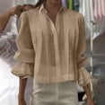 thumbnail image 1 of Vmvidoty Womens V Neck Pleated Long Sleeve Tops 2026 Summer Casual Loose Ruffle Sleeve Work Blouse Dressy T Shirts Khaki 3XL, 1 of 6