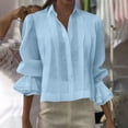 thumbnail image 1 of Vmvidoty Womens V Neck Pleated Long Sleeve Tops 2026 Summer Casual Loose Ruffle Sleeve Work Blouse Dressy T Shirts Light Blue S, 1 of 6