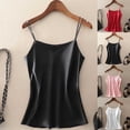 thumbnail image 1 of Vmvidoty Womens V-Neck Tank Top Silk Satin Spaghetti Straps Loose Fit Plain Strappy Vest Cami T-Shirt Blouse Pink S, 1 of 5