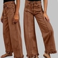 thumbnail image 1 of Vmvidoty Womens Wide Leg High Waisted Straight Ruffle Hem Denim Jeans Brown S, 1 of 8