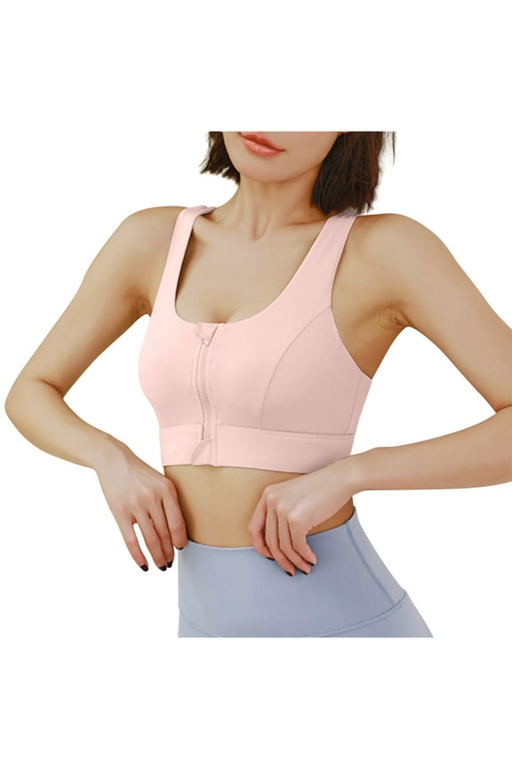 Womens Zip Front High Impact Sports Bra - Molded Cup Adjustable Convertible Straps Wireless Workout Yoga Crop Top Pink L