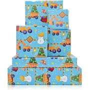 Vnaaem Construction Christmas Wrapping Paper for Boys Kids - Snowman Tractor Christmas Trees Design Gift Wrap for Holiday Party Shower Winter Birthday, 19.6 X 27.8Inch Per Sheet(6 Sheets)