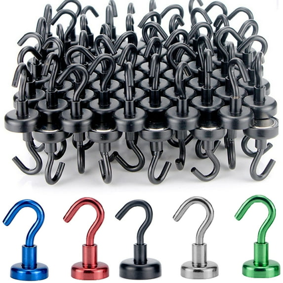 Vnanda 10Pcs Magnetic Utility Hooks, 22Lbs Strong Rare Earth Neodymium Magnet Hooks with Nickel Coating for Kitchen, Cruise, Classroom, Workplace