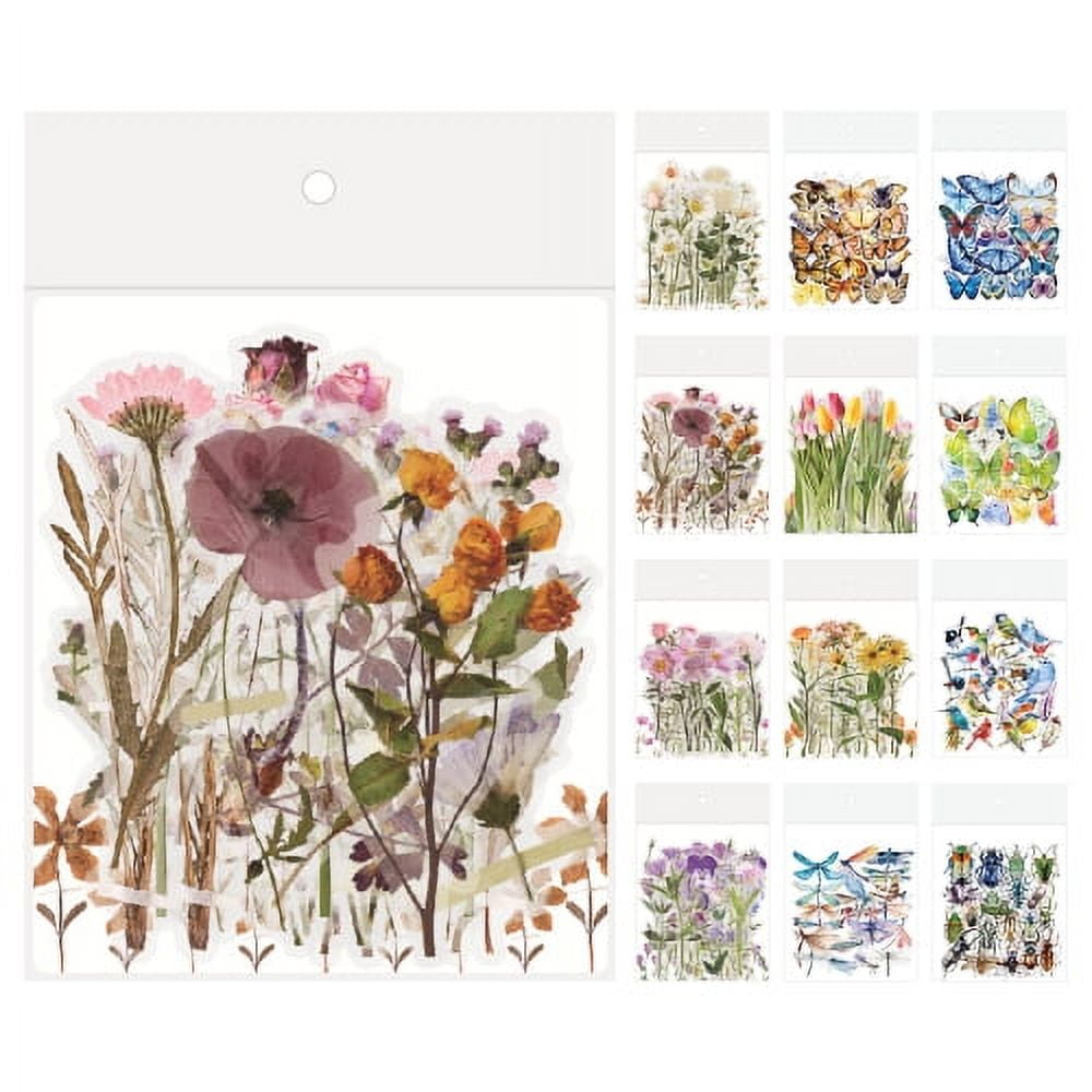 Vnanda 120Pcs/3Bags Cute Retro Floral Stickers Set Flower Stickers