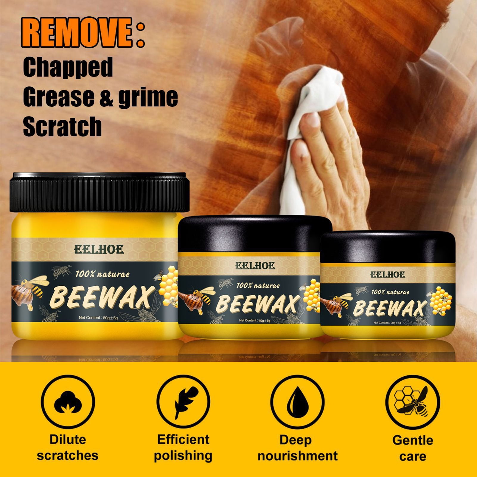 Vnanda 20/40/80G Wood Seasoning Beewax, Multipurpose Natural Beeswax