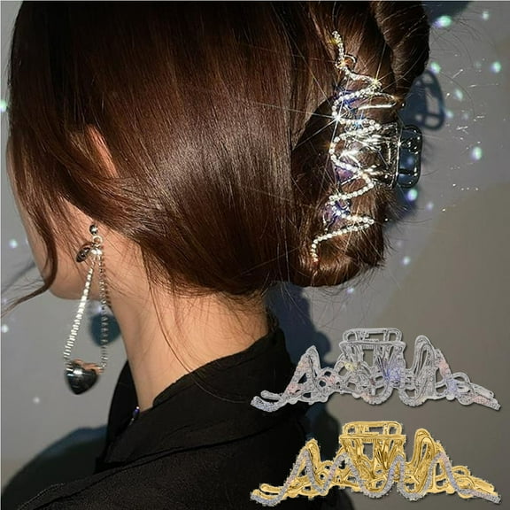 Vnanda 2Packs Metal Crystal Hair Claw Clip Silver Pearl Rhinestone Hair Claw Clips Set French Hair Catch Barrattes Strong Hold Hair Claw Clips Non-slip Jaw Clamps