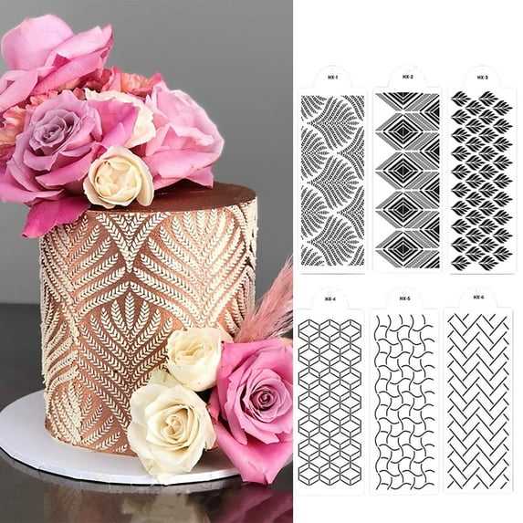 Vnanda 3Packs Wedding Cake Stencil Template,Wheat Spike Pattern Cake Stencil Mold Plastic Spray Lace Cake Stencils Template Drawing Mould,Cake Side Flower Spray Baking Stencil-15.35" x 5.9"