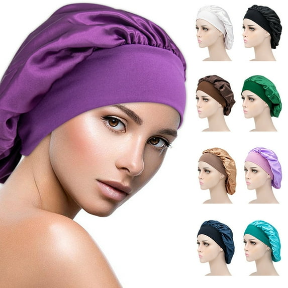 Vnanda 3Pcs/Set Large Satin Sleep Bonnet for Curly Hair, Women Hair Bonnets for Sleeping