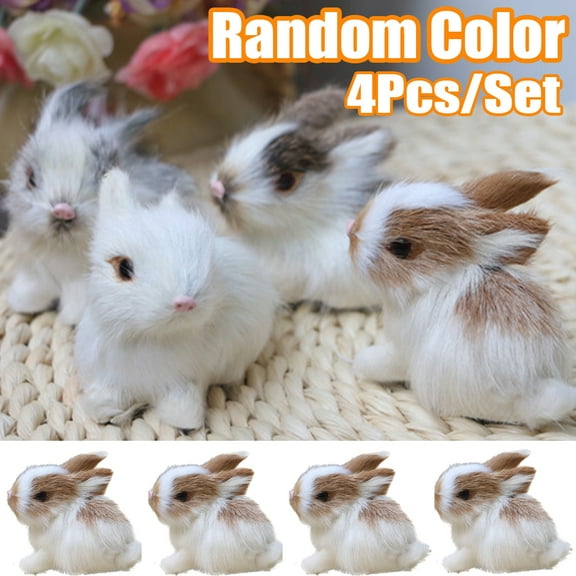 Vnanda 4Packs Mini Realistic Plush Rabbits Simulation Animal Model Decoration Lifelike Animal Bunny Toys Imitate Furry Rabbits Cute Soft Stuffed Animal Doll Birthday Gifts
