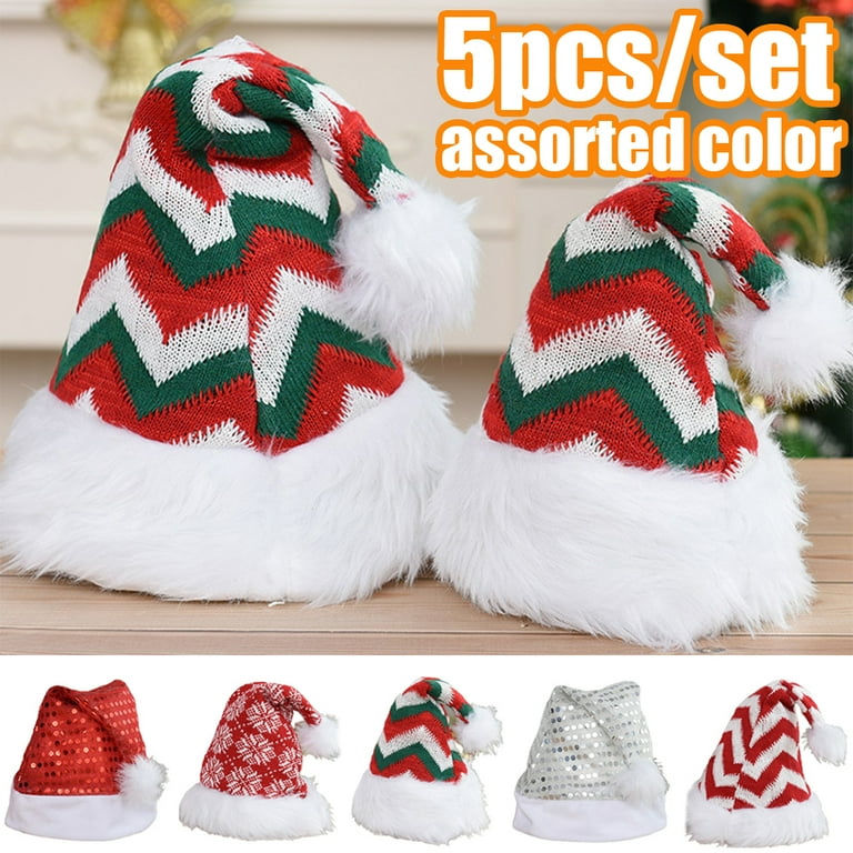 Vnanda 5 Packs Assorted Color Knitted Santa Hat Adults Warm Christmas Hats Xmas Party Decor Cap Costume Winter Beanie Hat Slouchy Beanie Windproof Warm Knit Skull Cap Walmart