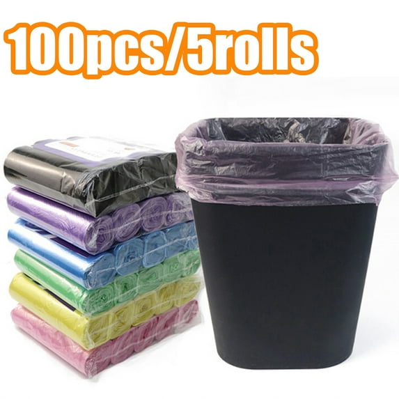 Vnanda 5 Rolls/100Pcs Strong Trash Bags Colorful Clear Garbage Bags, Bathroom Trash Can Bin Liners, Small Plastic Bags for home office kitchen Multicolor-17.7" x 19.7"