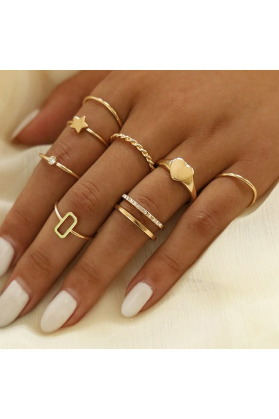 8Pcs Knuckle Stackable Rings Set for Women, Bohemian Gold/Silver Plated Comfort Fit Vintage Wave Joint Finger Rings Gift