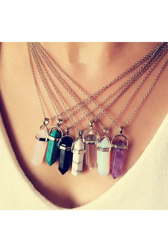 Bullet Shape Gemstone Pendant Hexagonal Chakra Crystal Pointed Quartz Pendants Artificial Stone