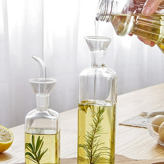 Vnanda Clear Glass Olive Oil Dispenser Bottle - Oil & Vinegar Cruet with Pourer and NO Funnel Needed - Olive Oil Carafe Decanter for Kitchen and BBQ