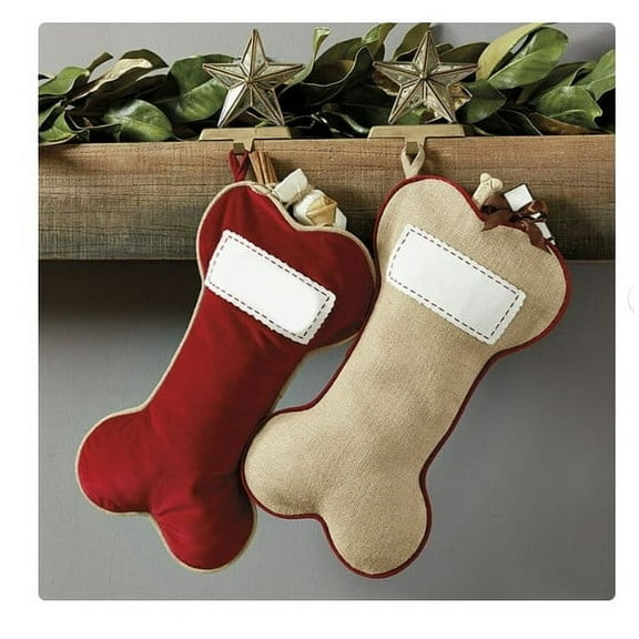 Vnanda Dog Bone Christmas Stocking, Azabu Material Red Brown, 14.57" x 8.66"