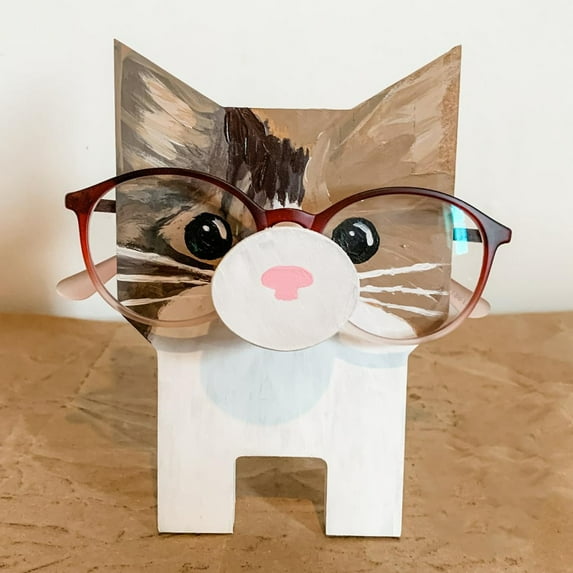 Vnanda Dog Glasses Holder - Wooden Pet Glasses Stand Eyeglass Holder Stand | Cute Dog Cat Pet Glasses Spectacle Holder | Creative Desk Decoration Christmas Gifts for Office Home Decor