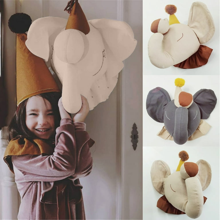 Vnanda Elephant Stuffed Animal Head Wall Mount, Herringbone