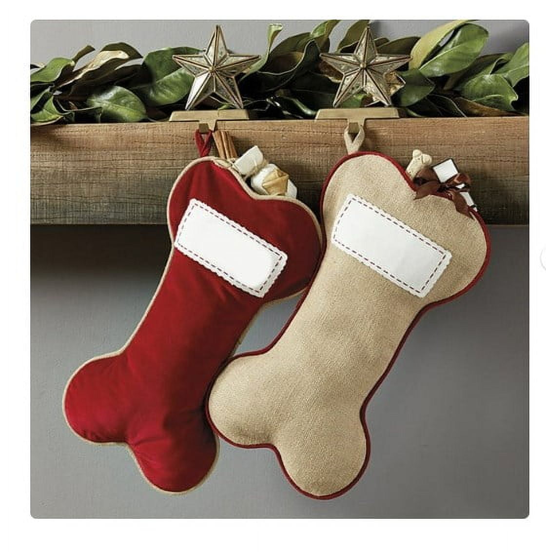 Vnanda Linen Large Christmas Stocking for Dogs Cats Pets Jute Natural Burlap Dog Bone Shape