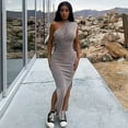 thumbnail image 1 of Vnanda Women's Sexy One Shoulder Ruched Sleeveless Bodycon Dresses Split Evening Cocktail Long Dress, 1 of 6