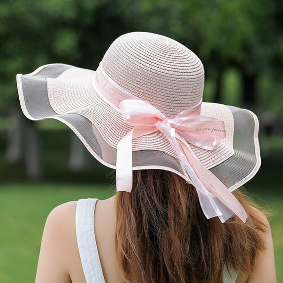 Vnanda Womens Wide Brim Straw Hat Big Floppy Foldable Roll up Cap Beach Sun Hat UPF 50+