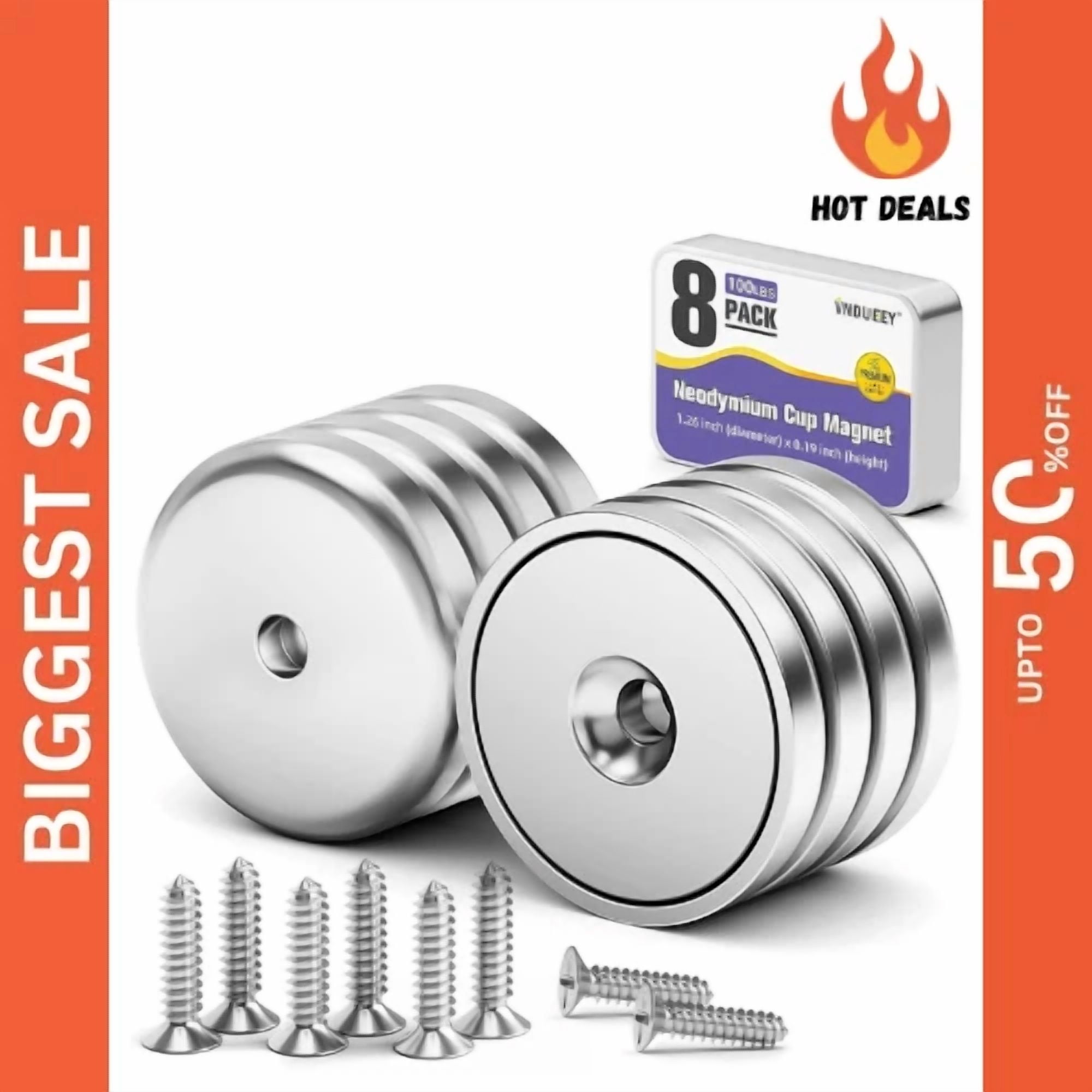 Vndueey 8 Pack Neodymium Magnet Cup 100 Lbs Pull Force Rare Earth Magnets With C