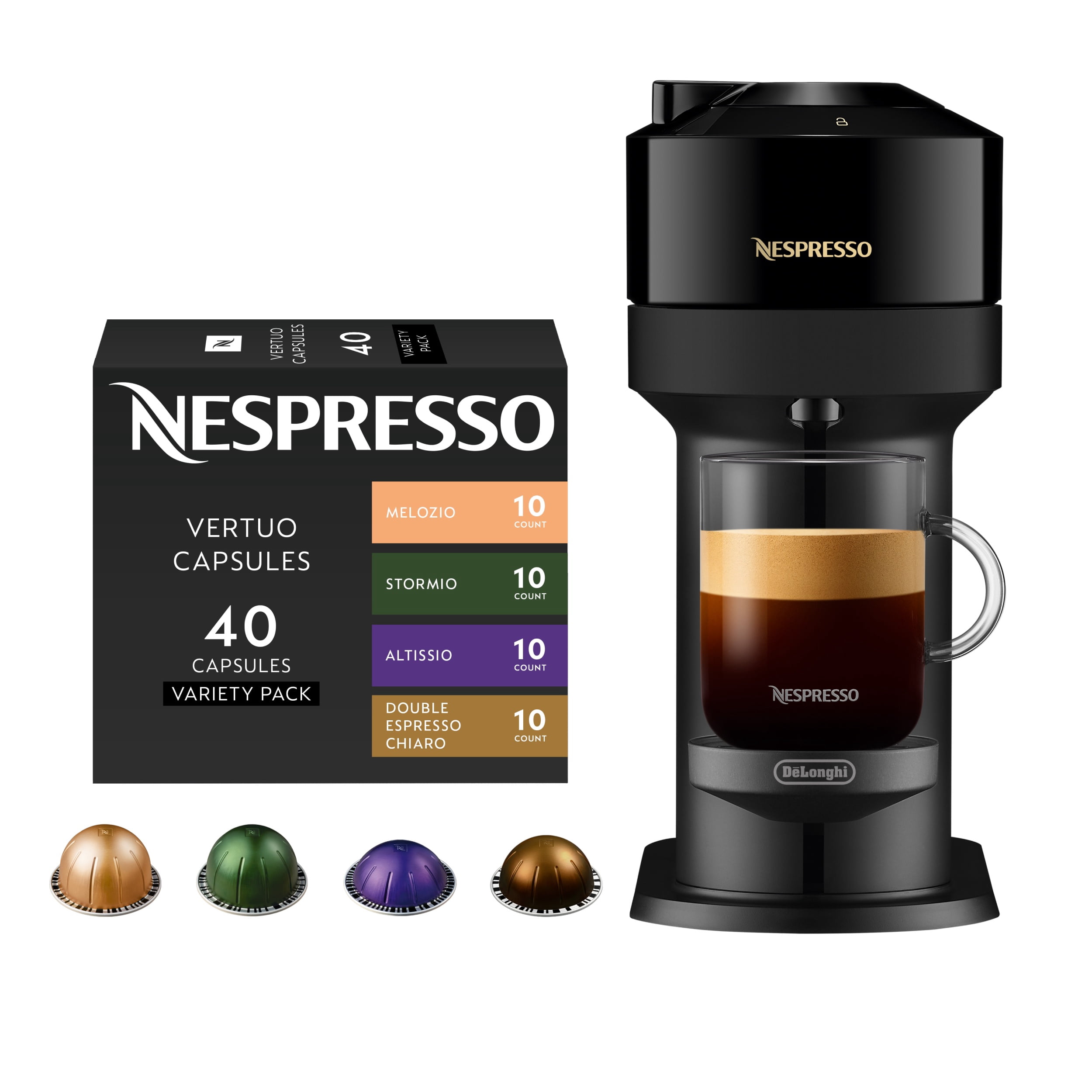 Nespresso Vertuo Next Coffee and Espresso Maker, Glossy Black, with Nespresso Vertuo Coffee Discovery Variety Pack 40 Count Bundle