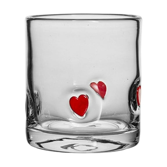 Vnice Valentine's Day Icon Juice Glass 14 Ounce Heart Themed Drinking Glasses for Party, Cute Double Old Fashioned Reusable Cups for Home Bar Decor Lovely Gifts,D