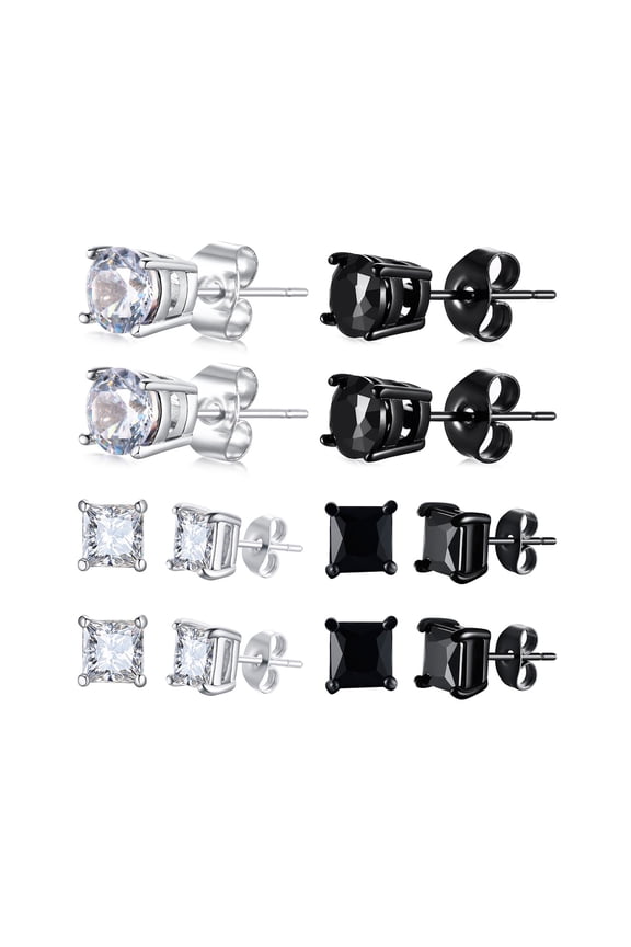 Cubic Zirconia Earrings Studs, Stainless Steel CZ Stud Earrings, Multipack Earrings for Women and Men