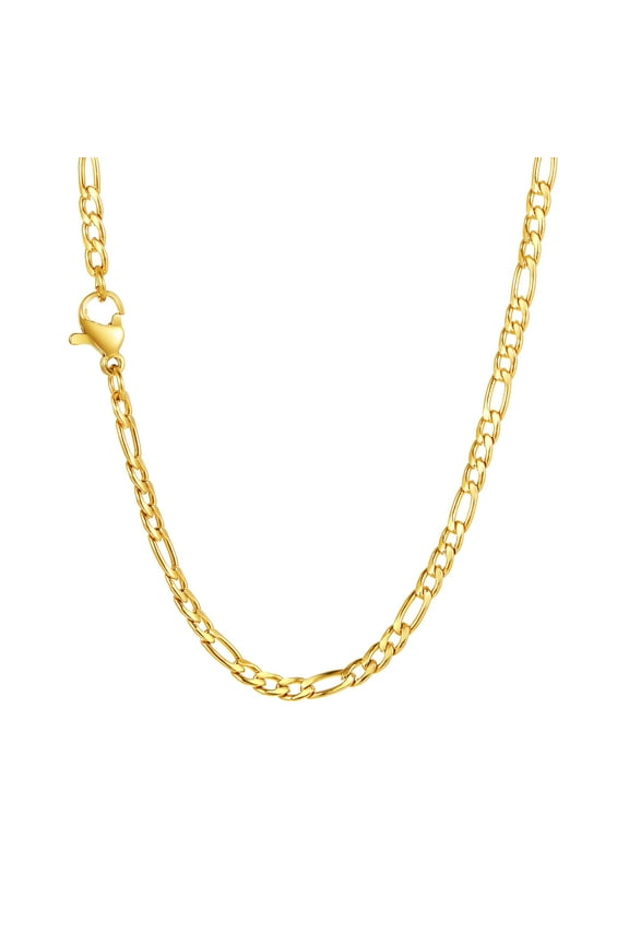 Figaro Chain Necklace 15.7-24 Inches, 3MM Stainless Steel 18k Gold Plated Figaro Link Chain for Men and Women