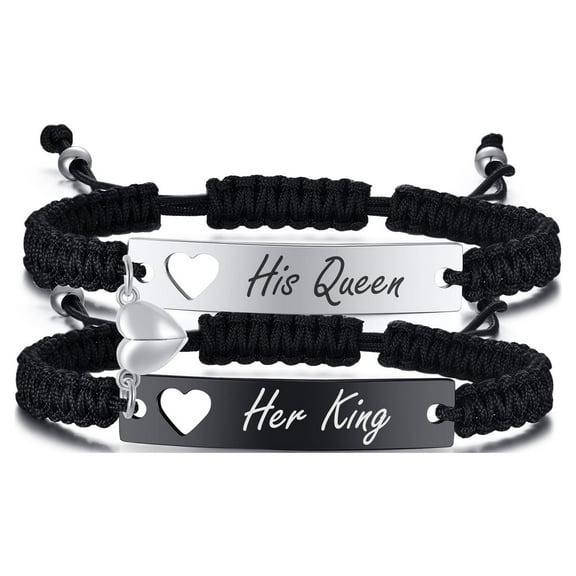 Vnox Magnetic Couples Bracelet, Adjustable Matching Macrame Bracelets, Stainless Steel Distance Relationship Bracelet, BF and GF Gifts