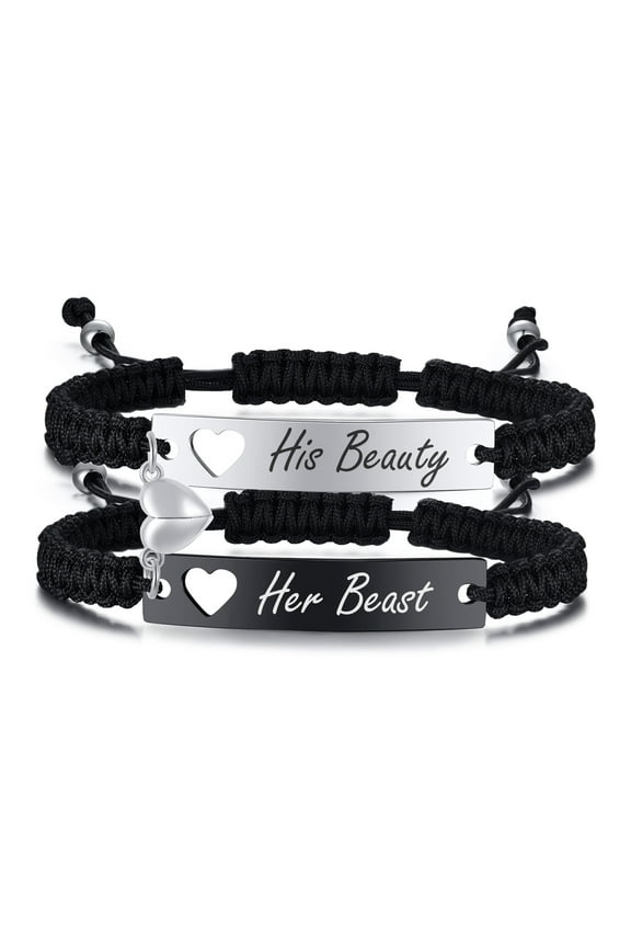 Magnetic Couples Bracelet, Adjustable Matching Macrame Bracelets, Stainless Steel Distance Relationship Bracelet, BF and GF Gifts