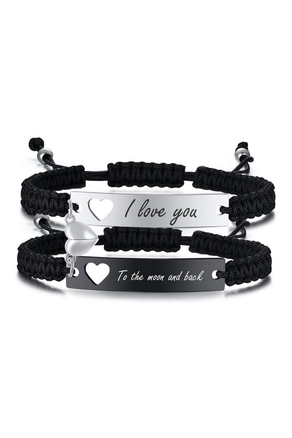 Magnetic Couples Bracelet, Adjustable Matching Macrame Bracelets, Stainless Steel Distance Relationship Bracelet, BF and GF Gifts