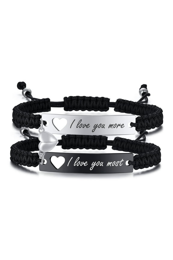 Magnetic Couples Bracelet, Adjustable Matching Macrame Bracelets, Stainless Steel Distance Relationship Bracelet, BF and GF Gifts