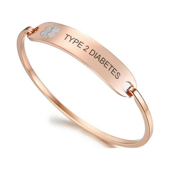 Vnox Medical Alert Bracelets, Rose Gold Stainless Steel Diabetic Cuff Bracelets for Women
