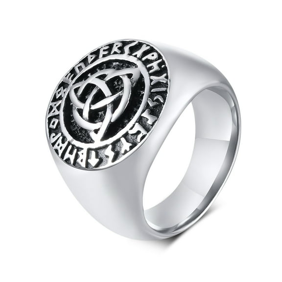 Vnox Men's Celtic Ring, Vintage Signet Ring Stainless Steel Viking Ring Celtic Knot Jewelry, Punk Amulet Rune Ring for Biker
