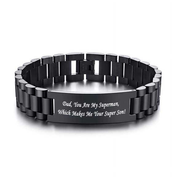 Vnox Men's Jewelry Watch Link Personalized Black Bracelet for Father's Day Gift