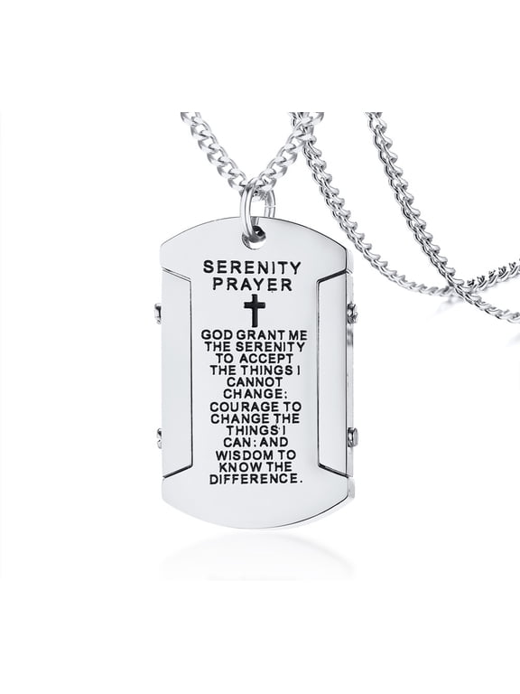 Men's Serenity Prayer Necklace, Stainless Steel Dog Tag Necklace Religious Gifts for Men