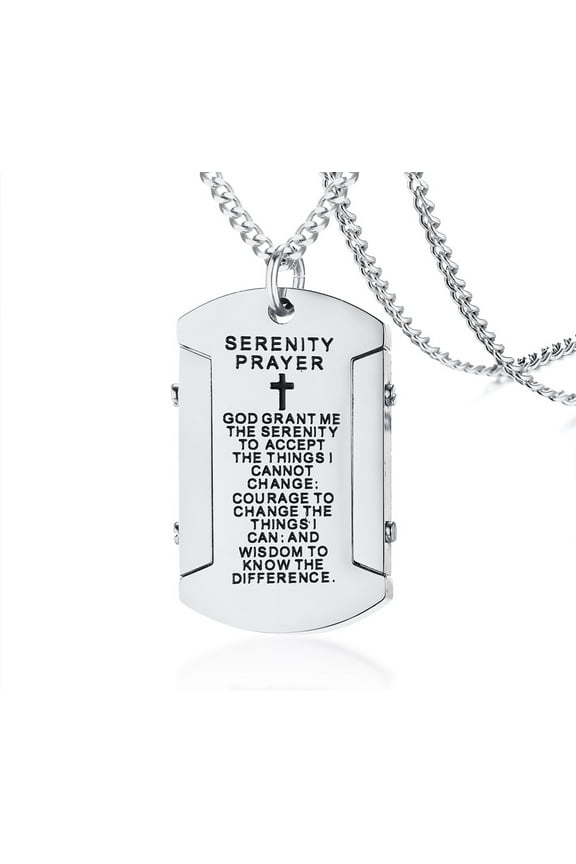 Men's Serenity Prayer Necklace, Stainless Steel Dog Tag Necklace Religious Gifts for Men