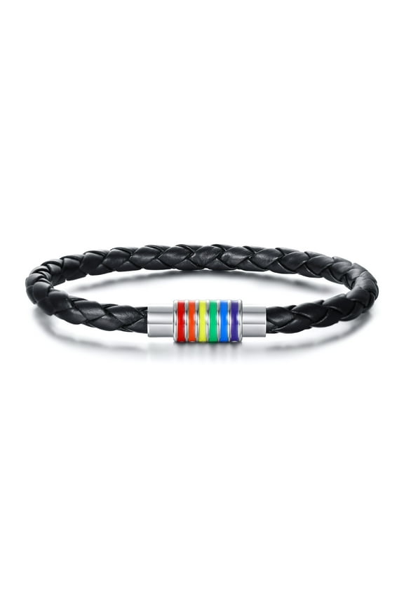 Rainbow Bracelets Braided Black PU Leather Pride Bracelet