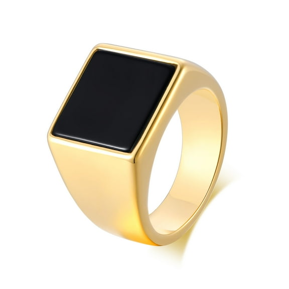 Vnox Signet Rings for Men, Gold Stainless Steel Rings with Square Acrylic, Thumb Ring Band for Dad and Father, Male Jewelry