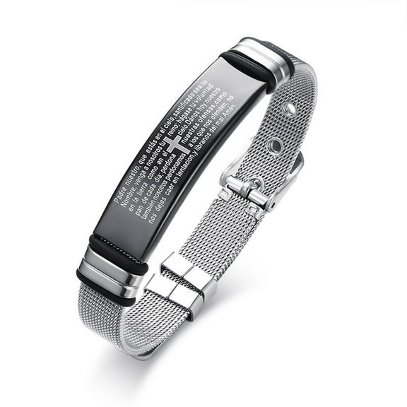 Vnox Spanish Inspirational Gifts for Men, Stainless Steel Adjustable Bible Cross Bracelet