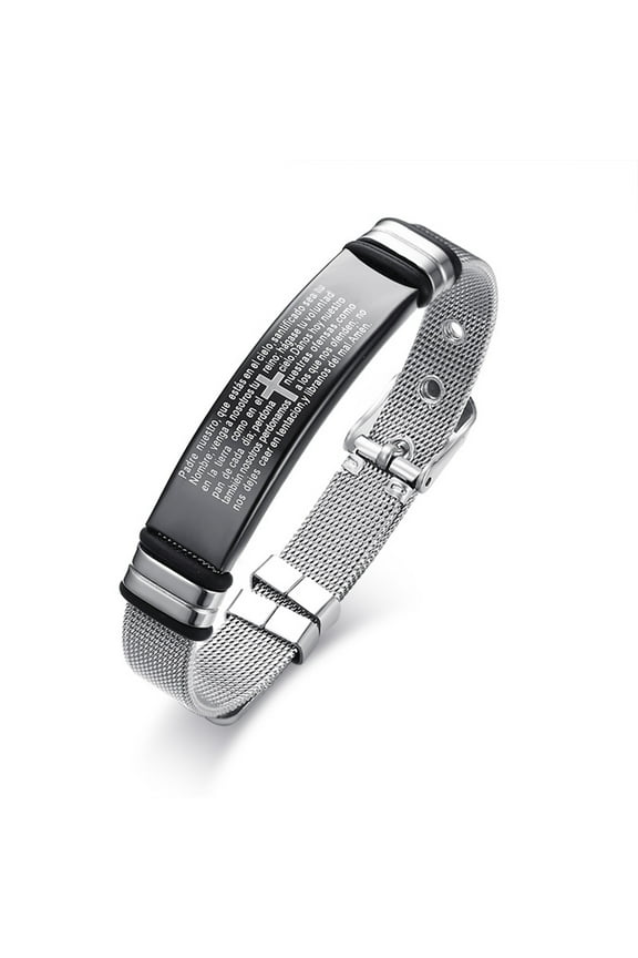 Spanish Inspirational Gifts for Men, Stainless Steel Adjustable Bible Cross Bracelet
