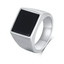 Vnox Stainless Steel Men Signet Ring-Black Gemstone Band Ring-Classic Simple Thick Men Ring Size 7-12