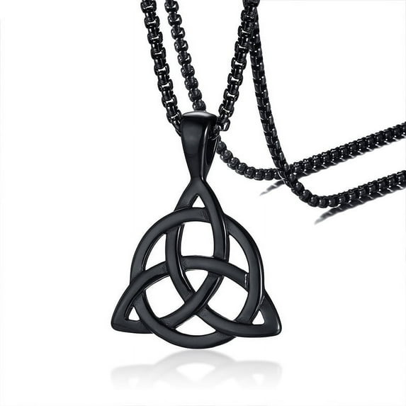 Vnox Triquetra Necklace, Black Stainless Steel Celtic Knot Necklace for Men with 24" Rolo Chain