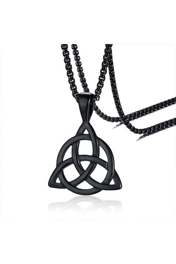 Triquetra Necklace, Black Stainless Steel Celtic Knot Necklace for Men with 24" Rolo Chain