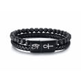 thumbnail image 1 of Vnox Two-strand Braided Leather Cuff Wristband Bead Rope Bracelet, Eye of Horus Bracelet, Ankh Bracelet for men, 1 of 5