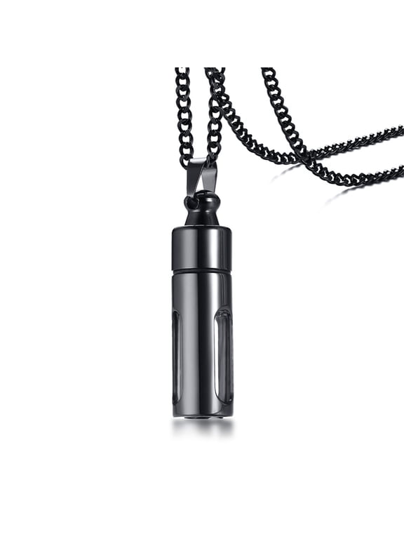 Urn Necklace for Ashes, Openable Glass Vertical Bar Cremation Keepsakes Necklace for Ashes, Black Stainless Steel Urn Jewelry for Men