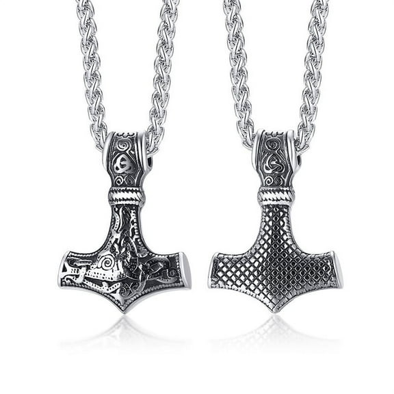 Vnox Viking Thor's Hammer Necklace, Stainless Steel Norse Viking Necklace, Amulet Mjolnir Pendant for Men